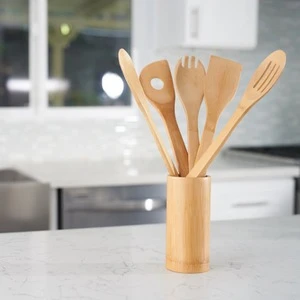 6 Pieces Kitchen Set Serving Tools Cooking Utensil Natural Wooden Bamboo Cooking &amp; Serving Utensils