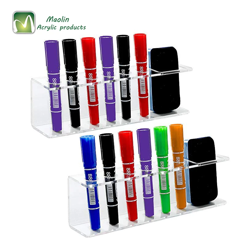 6 Slot wall mount clear acrylic dry erase board marker and eraser pen stand holder