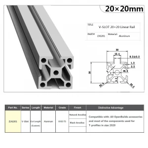 6063 t5 aluminum extrusion profiles 2020 v slot aluminum custom for Industrial assembly line 3D printer Black/Natural anodized
