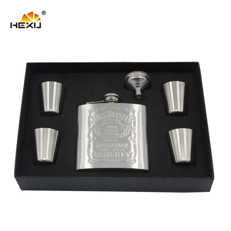 6oz Stainless Steel Hip Flask With Cup Shot Glass Christmas Gift Set In Europe