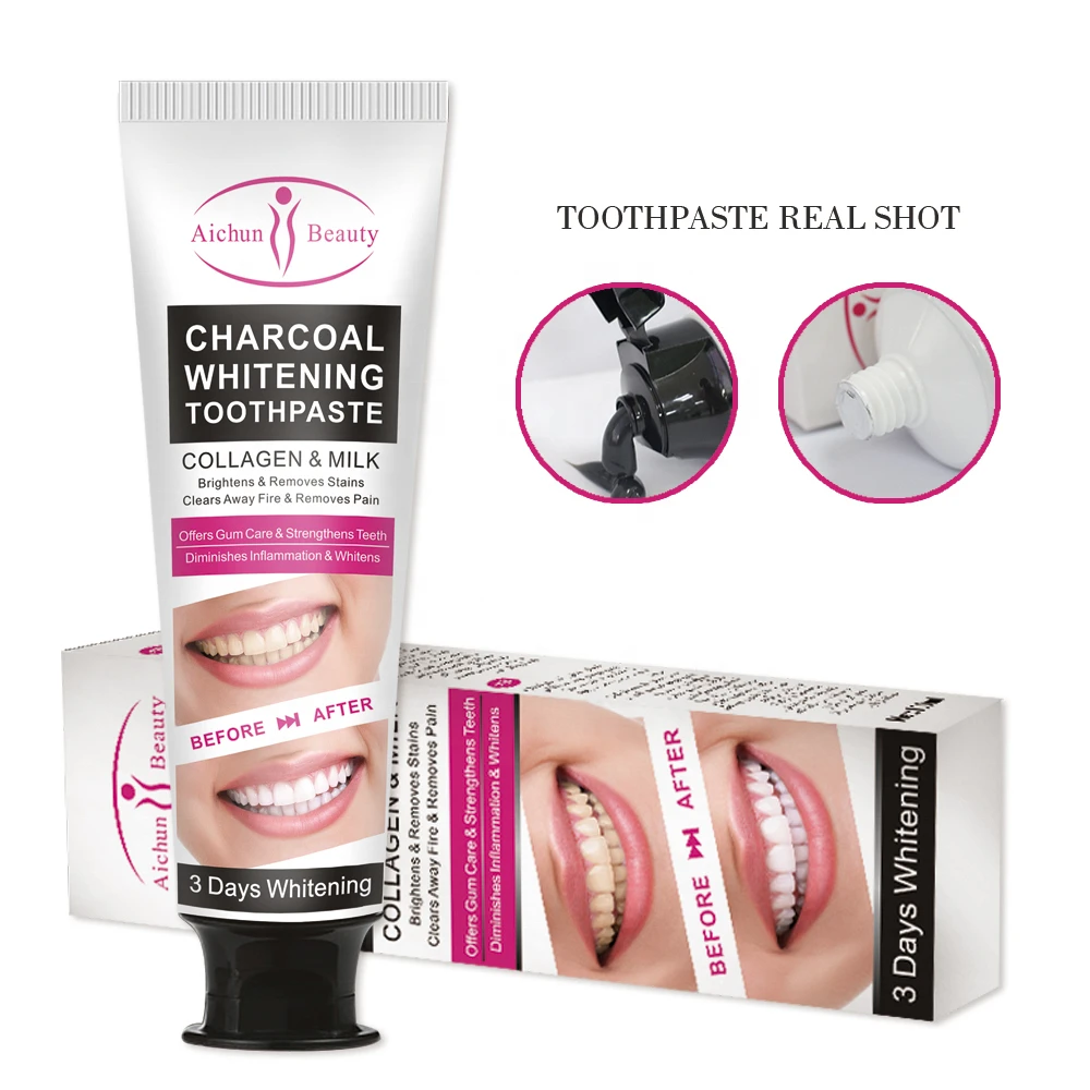 Aichun Beauty Best Teeth Natural Whitening Activated Collagen Charcoal Toothpaste for Daily Using