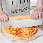 Amazon hot sale 32.2cm Sharp Stainless Steel Pizza Cutter Pizza Rocker Knife With Oak Wood Handle