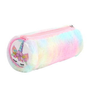 Amazon hot sale New Cute kids gift PV fur soft Unicorn zipper pencil case