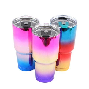 Amazon Hot Selling Stainless Steel Glitter Wine Tumbler Cup With Straw and Lids