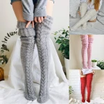 Amazon top seller winter knitting hosiery fabric tube socks knee high women fashion socks