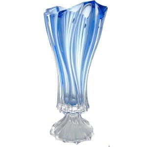 Aurum Crystal AU52047, 16&quot; Plantica Footed Bud Vase, Bohemian Glass Blue Stemmed Flower Jar