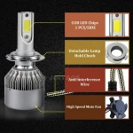 Auto Lighting System H7 12V 6500K 7600LM 36W High Power COB Chips H7 Led Car Headlight