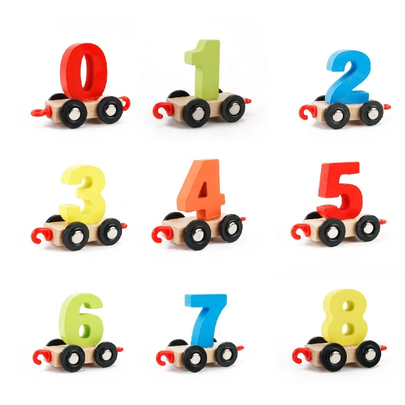 Baby Montessori Wood Train Toy Figure Model Toy with Number Pattern 0~9 Blocks Educational kids Wooden Toy children gifts