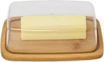 Bamboo Butter Serving Dishes with Beaded Clear Lid Cutting Board Serving Tray with Clear Acrylic Cover