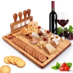 Bamboo Cheese Board Meat Charcuterie Platter Serving Tray with 4 Tableware Stainless Steel Knife
