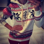 Best Supplier Women Printed Snowflake Pattern Winter Warm Hood Girl Sweater