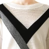 Black And White Womens Pullover And Sweaters With Intarsia And Pointelle Crew Neck Pullover