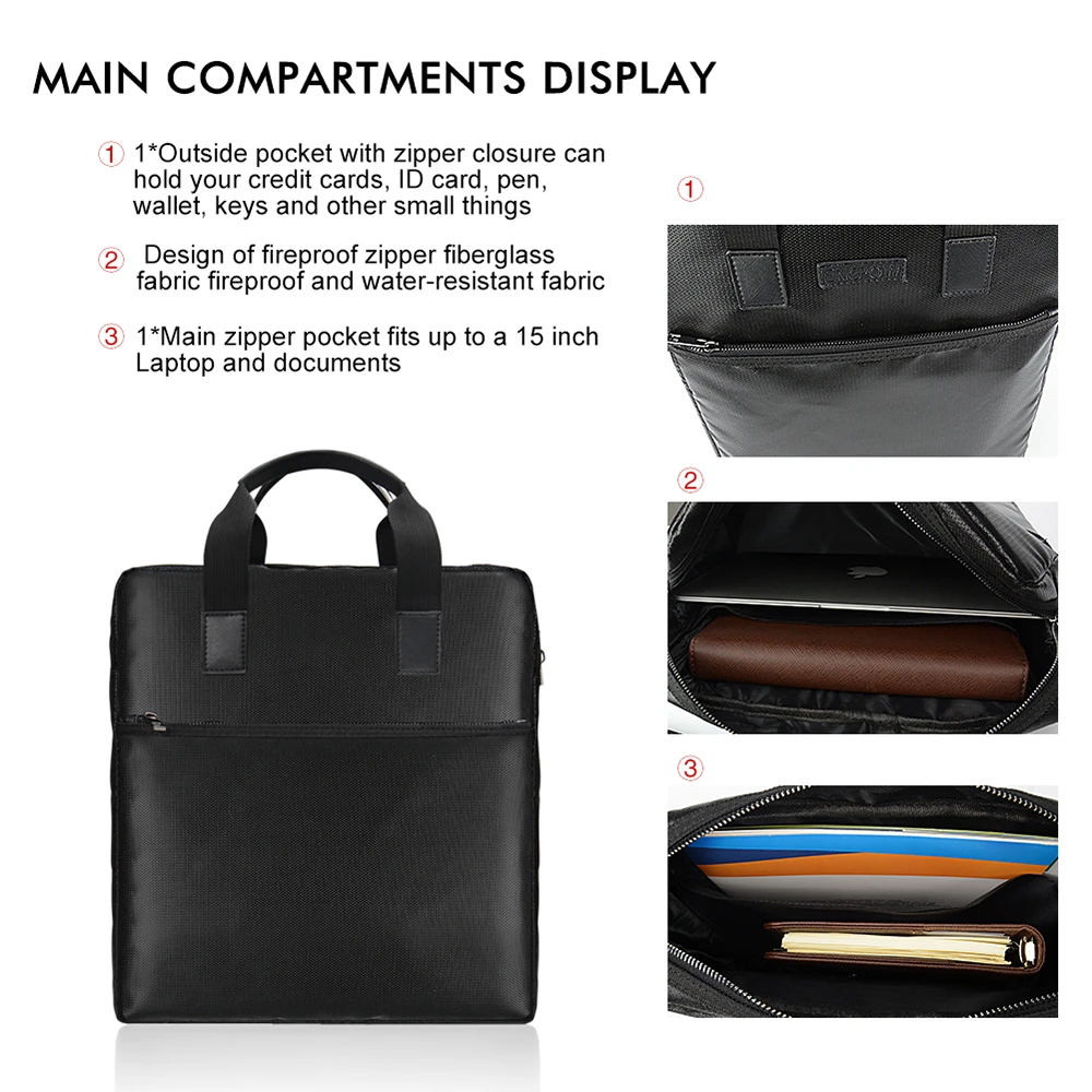 Black Large Laptop Money Safe Waterproof Vertical Type Zipper Pouch Document Fireproof Bag