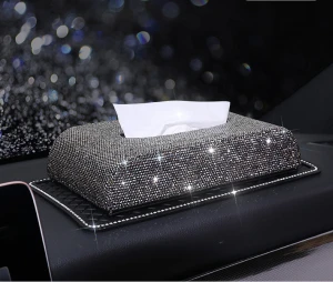 Bling Luxury rhinestone gem diamond leather car tissue box