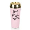 Bpa Free Customized Double Wall Plastic Warm Drinkware Hot Pink Gold Lid Logo Insulated Coffee Mug