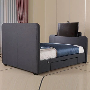 Cavill Fabric Upholstered Ottoman Bed Frame Fabric TV Beds High Bed With TV In Footboard