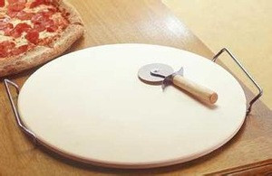 Ceramic Pizza Stone with Pizza Cutter and Serving Rack