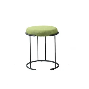 Chair Furniture Round Seat Upholstery Fabric Iron Stand Industrial Style Bar Stool