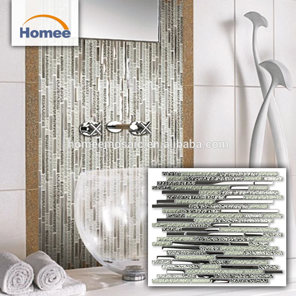 Cheap China Kitchen Backsplash Mosaic Decorative Electroplate Silver Crystal Glass Mosaic Tiles