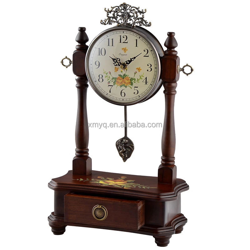 Cheap European Style Home Furniture Antique Desktop Wood Clock