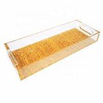 Clear Crystal Square custom Serving Acrylic Food Tray With Handles acrylic serving tray  with insert acrylic tray table