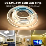 COB LED Strip Light 320/384/528LEDs High Density  COB Flexible LED Lights DC12V/24V RA90 3000K 4000K 6000K LED Tape 5m/lot