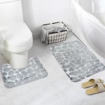 Cobblestone 2-Piece Bath Mat Set Washable Shaggy Bath Shower Mat and U-Shaped Toilet Rug Set