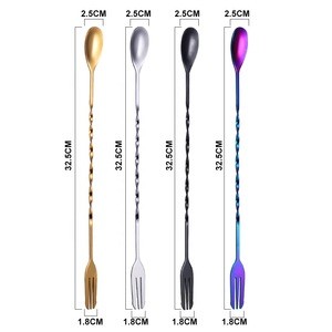 Colorful Stainless steel bar mixing spoon cocktail mixing spoon Double available