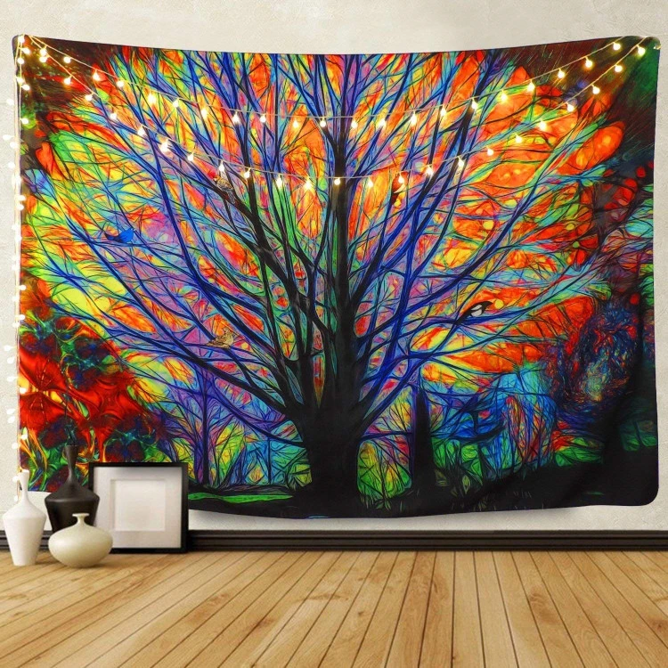 Colorful Tree Tapestry Wall Hanging,  Psychedelic Forest  Wall Tapestry Bohemian Mandala, Hippie Tapestry for Living Room