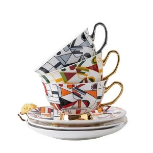 Creative Geometric Ceramic Coffee Cup And Saucer Set Porcelain Tea Cup And Saucer