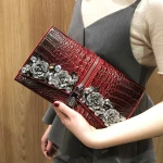 crocodile PU leather women envelope clutch bag diamond ladies clutches flower women hand bag sling handbag