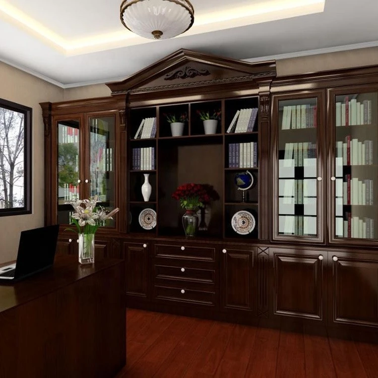 Custom design teak wood library bookcase