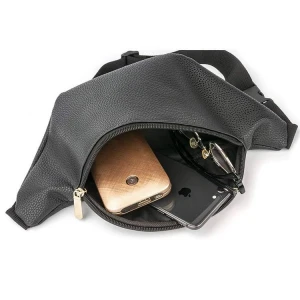 Custom Logo Outdoor Sports Durable Phone Waist Bag Black Leather Belt Bum Bag Traveling Fanny Pack