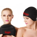 custom logo silicone rubber ear protection swim cap for long hair