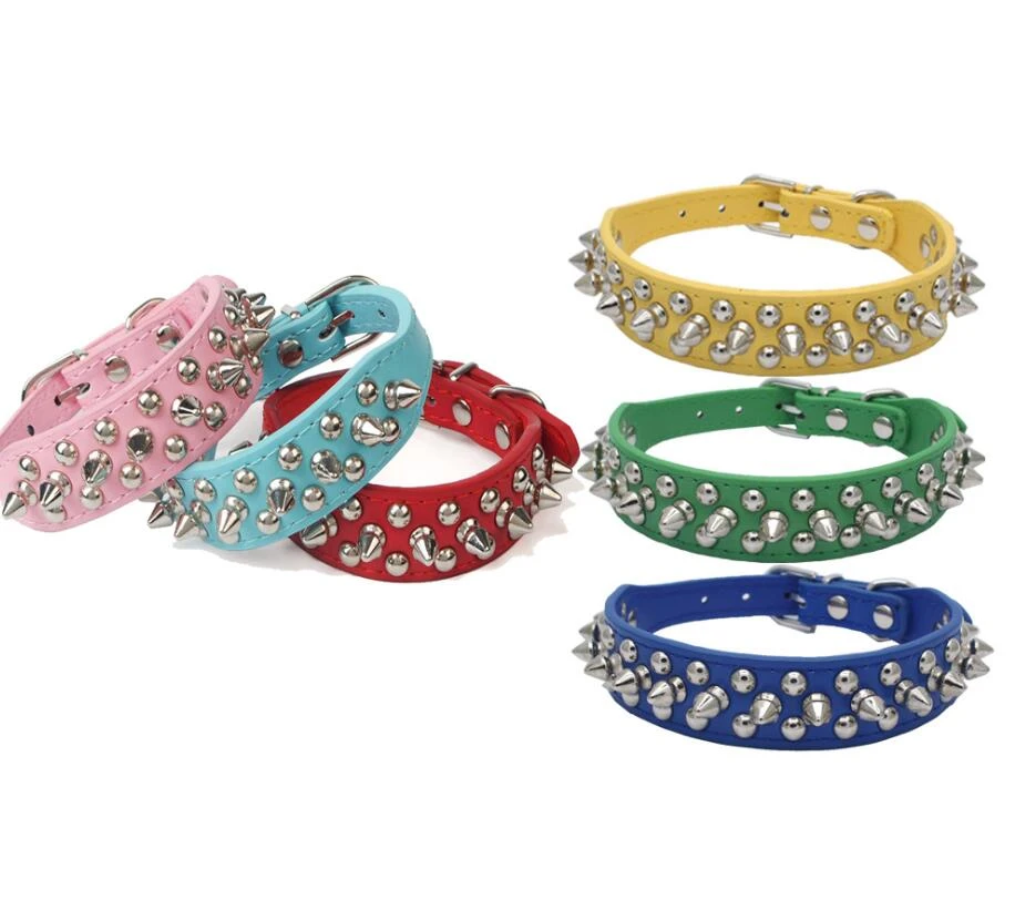 Custom Quick Release Stocked Spiked Rivets colorful PU leather Dog Collar with Leash