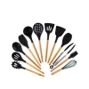 Custom silicone kitchen utensils set wooden handle silicone kitchen set with utensil holder