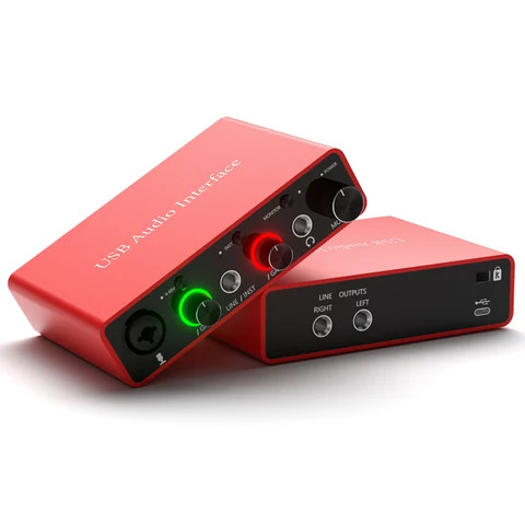 Customizable xlr 24bit-192khz wrugste interface audio studio recording 2i2 mixer m audio uac sound card usb audio interface