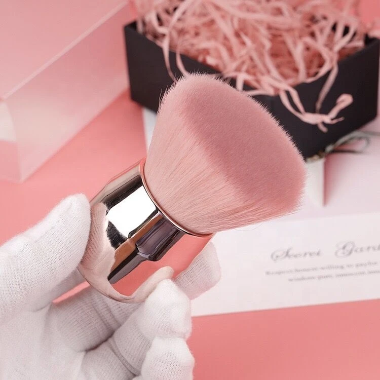 Cute Single Pink Portable Contour Brush Blush Makeup Kabuki Loose Powder Brush Powder Flat Top Foundation Makeup Brush