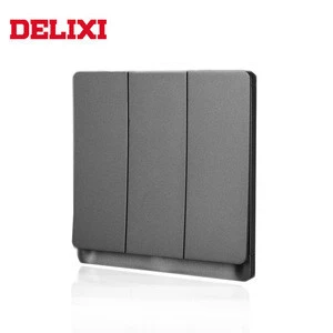 DELIXI UK standard Grey 3 gang 1 way 10A 250V light electric wall switch  86*86mm for home