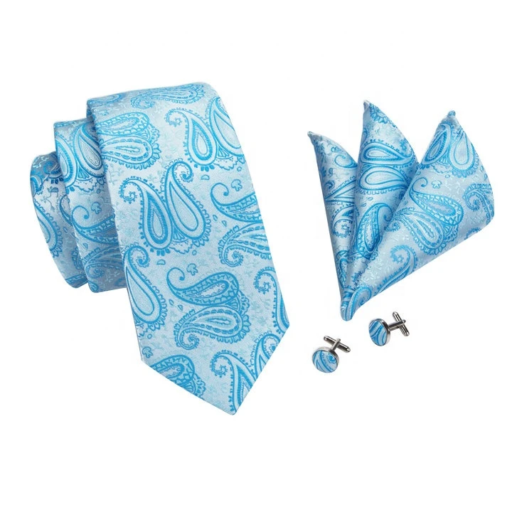 Design Your Own Sky Blue Paisley Mens Embroidered Polyester Tie Set