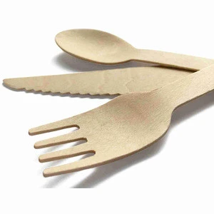 Disposable bulk wooden spoon fork knife flatware sets