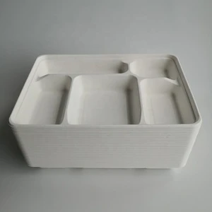Disposable Food Tray With Bagasse 5 Compartments Biodegradable sugarcane meat trays