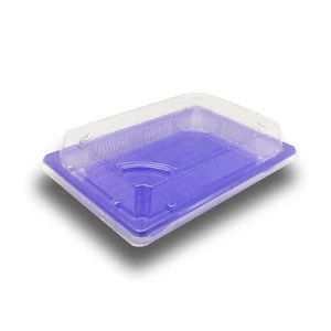 disposable plastic light blue sushi packaging food tray with Anti-fog lid