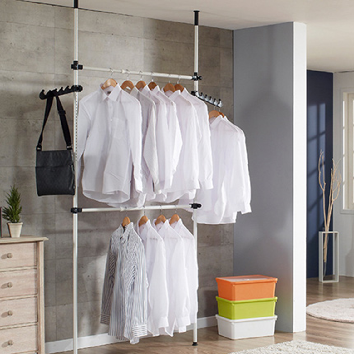 Buy Diy Vertical Two Pole Wardrobe Ceiling Standing Racks & Hangers ...