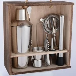 DX Stainless Steel 9 Pcs Cocktail Shaker Mixer Bartender Kit Bar Tools Set With Wood Box