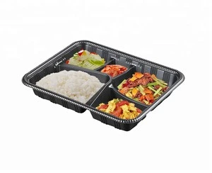 Easy Green PP Plastic 5 Compartment Microwavable Disposable Take Away Lunch Food Container Tray