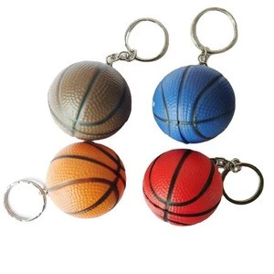 Eco-friendly Squeeze PU Foam Stress Ball with keychain rugby design sponge material round pressure ball, sponge grip ball