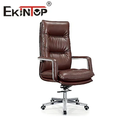 Ekintop High Back Brown Leather Computer Chair Luxury Reclining Office Chair