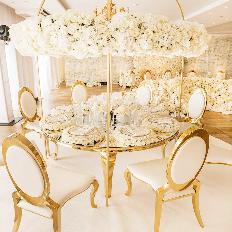 Elegant luxury gold stainless steel hotel banquet catering venue wedding chairs modern