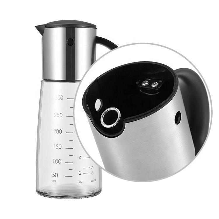 Essential Kitchenware 300ml  Glass Jar S/S Top Gravity Vinegar and Oil Dispenser